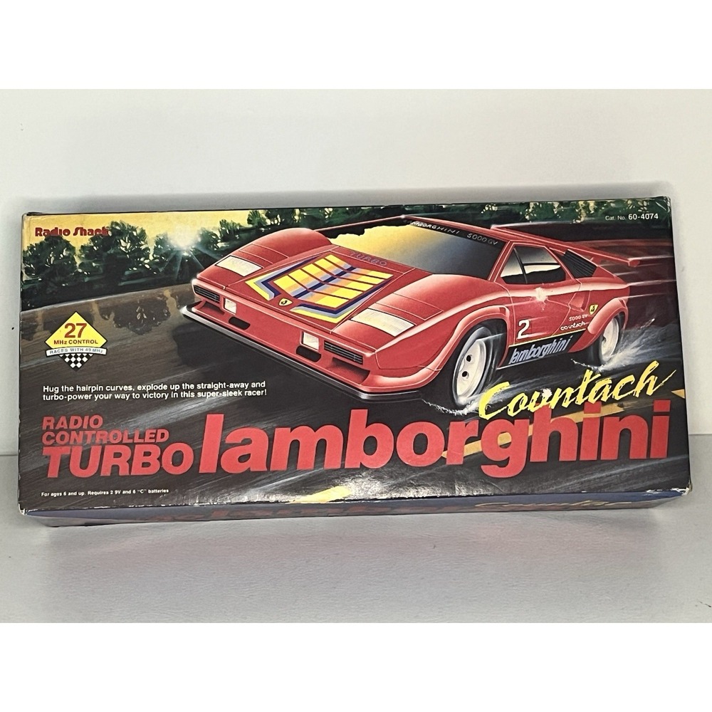 Vintage Turbo Red Lamborghini Countach Radio Shack RC Car & Box Classic Toy